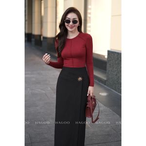 CV473 Women Black High Waist Rhinestone <b>Skirt</b> Breathable <b>Office</b> Lady Outfit Ready to Ship - Product Image 2