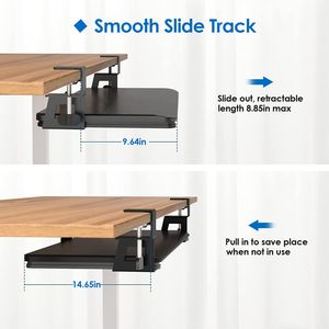 Bandeja para Teclado y Ratón Debajo del Escritorio, 25.59x9.64x0.51 Pulgadas, Retráctil, Ajustable en Altura, con Abrazadera en C, Capacidad de Carga de 55 Libras, Organizador de Escritorio - Product Image 6