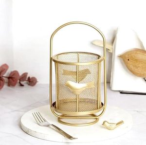 Porte-ustensiles cylindrique en métal doré avec motif d'oiseau pour le rangement des couverts de cuisine - Product Image 3