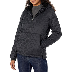 Classic <b>Black</b> Quilted Women's <b>Windbreaker</b> with Cozy Sherpa Hood Lining High Performance Insulated Outwear - Product Image 1