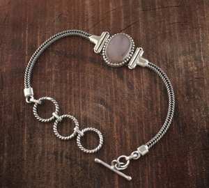 Pulsera de Cuarzo Rosa, Plata de Ley 925, Joyería Hecha a Mano con Piedras Preciosas, Pulsera de Cristal Rosa Natural, Regalo de Moda para Mujer - Product Image 3
