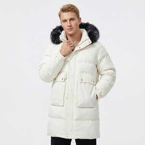 <b>Men's</b> Long <b>Hooded</b> Puffer Jacket With <b>Fur</b> Trim Windproof Thick Winter <b>Coat</b> Casual Loose Fit Zipper Solid Color Polyester Wadding - Product Image 3