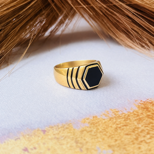 <b>Signet</b> Brass <b>Ring</b> Black <b>Onyx</b> Jewelry Antique Brass Finish - Product Image 2