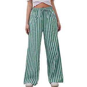 <span class=keywords><strong>Pantaloni</strong></span> Palazzo Casual da <span class=keywords><strong>Donna</strong></span> a Gamba Larga a Righe, Comodi con Coulisse, Vestibilità Ampia Oversize con Tasche, in Spandex / Poliestere OEM - Product Image 5