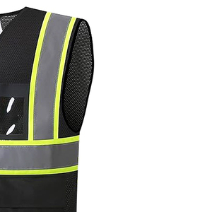 Chaleco de Seguridad Reflectante Negro Unisex de Poliéster, Ropa de Trabajo de Alta Visibilidad con Cierre de Cremallera, Múltiples Bolsillos y Espalda de Malla, Elite Vanguard - Product Image 5
