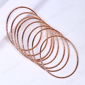 Wholesale Minimalist Stackable <b>Bangles</b> Hammered Texture Rose Gold Plated Metal <b>Bracelets</b> Fashion Jewelry for Women Bulk Supply - Product Image 1