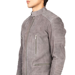 เสื้อแจ็คเก็ตหนังกลับสีเทาสำหรับผู้ชาย แบบมีซิป กระเป๋าแบบมีซิป ทรงเข้ารูป ไหล่แบบเย็บติดกัน สไตล์นักขี่มอเตอร์ไซค์ กันน้ำ - Product Image 6