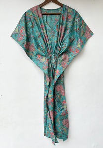 Nuevo y Elegante Kaftán con Estampado Animal, Cuello en V, Cierre con Cordón, Manga Corta, Corte Ajustado y Evase, de Algodón Suave Indio, con Encaje, Largo Completo, para Verano - Product Image 5