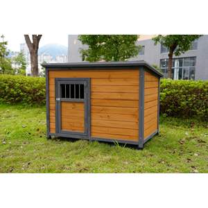 Casa de perro grande de madera maciza de 45 "con techo de plástico PVC impermeable y puertas de madera transpirables, casas y muebles para mascotas - Product Image 2