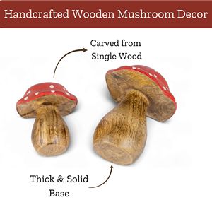 Handcrafted <b>Wooden</b> Mushroom Figurines Set of 2 Red Polka Decorative Tabletop Ornaments for Home Garden <b>Shelf</b> <b>Mantel</b> Decor - Product Image 2