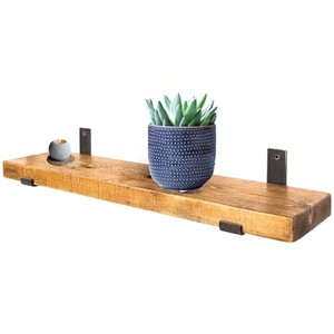 Mango Wood <b>Rustic</b> Wall <b>Shelf</b> 30cm Iron Brackets Wholesale Handcrafted - Product Image 2