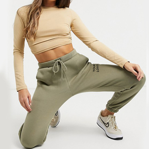 Custom <b>Women's</b> <b>Olive</b> <b>Green</b> Jogger Sweatpants High Waist Drawstring Elastic Cuff Loose Fit Ankle-Length Solid Color Side Pockets - Product Image 5