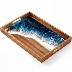 Bandeja Irregular de Madera de Acacia Tradicional Hecha a Mano con Patrones Geométricos Pintados a Mano - Venta al por Mayor - Product Image 2