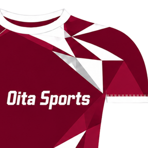 Camiseta Deportiva de Compresión, Manga Corta, Color Granate y Blanco, Cuello Redondo, Diseño Geométrico, para Entrenamiento Atlético - Product Image 4