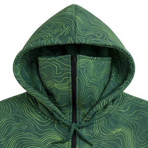 Sudadera con capucha y cremallera topográfica unisex NEXTEX, color verde, con máscara facial estilo ninja. - Product Image 5