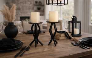 Modern <b>Black</b> Metal Christmas <b>Candle</b> <b>Holder</b> Set Handmade Eco-Friendly Durable Decorative Iron <b>Pillar</b> <b>Candle</b> Stand Table - Product Image 4