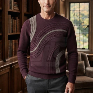 Pull tricoté tendance pour homme – Léger, chaud et décontracté, en tissu doux, col rond, poignets et ourlet côtelés - Product Image 6