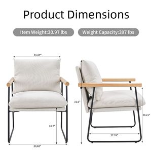Fauteuil d'appoint moderne et confortable avec coussin amovible, chaise de salon ou de chambre à coucher en blanc avec accoudoirs en bois - Product Image 3
