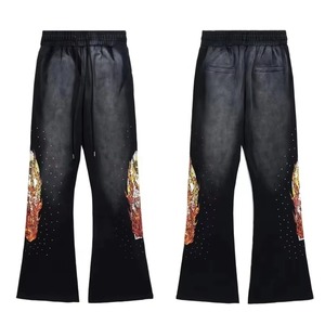 Pantalones Deportivos Anchos de Felpa Francesa de Alta Calidad, Estilo Hip Hop, Personalizados, con Parches Bordados, Lavado Ácido, Corte Holgado - Product Image 4