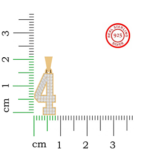 Diamtrendz Lucky Number 4 Hiphop Rhodium Plated 925 Silver Zircon <b>Pendant</b> Chain with 10K/14K/18K <b>Solid</b> <b>Gold</b> Options - Product Image 4