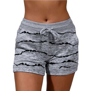 Shorts tricotés pour femmes à cordon de serrage, motif rayé, décontractés, taille mi-haute, respirants, mélange coton élasthanne, coupe classique - Product Image 2
