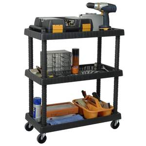 <b>3</b>-<b>Tier</b> Black PP Workshop Tool <b>Trolley</b> 29.5\"x14.8\"x36.2\" Convenient 29.5\"x14.8\"x36.2\" Utility Cart - Product Image 2