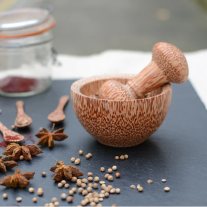 Mortier et pilon en bois massif faits à la main, écologiques et naturels, pour herbes et épices, broyeur manuel de cuisine, série 191 - Product Image 4