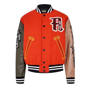 Veste universitaire rouge personnalisée en laine et cuir, veste de baseball avec patch brodé, fabricant OEM - Product Image 3