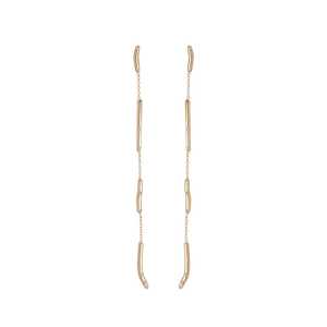 Long <b>Dangle</b> Drop <b>Earring</b> Diamond Chain Threader 75mm Length 10K 14K 18K Solid Gold Round Cut Lab Grown For Women's Everyday Wear - Product Image 4