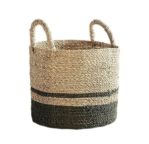 Cesto de Ropa Tejido de Gran Capacidad con Base Negra, Contenedor de Almacenamiento de Mimbre Hecho a Mano para Ropa y Mantas - Product Image 1