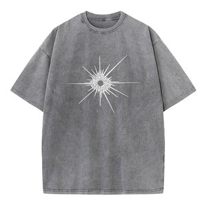 Men's Casual Acid Wash Vintage T-Shirts High Street Cotton <b>Drop</b> Shoulder with Custom O-neck Print Short Sleeves - Product Image 4
