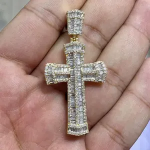 Collar de Lujo con Colgante de Cruz de Oro 10K de Alta Calidad, con Diamantes Baguette y Redondos, Estilo Hip Hop, para Hombre, Amuleto Religioso - Product Image 6