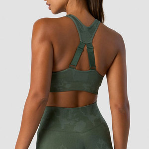 Haut de yoga pour femme à col rond, coupe ajustée, respirant, avec coussinets amovibles, design côtelé au bas, pour la course en extérieur et les activités décontractées, avec impression par sublimation - Product Image 2
