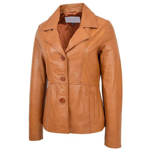 Veste en cuir d'agneau véritable pour femme, coupe ajustée, blazer beige, manteau décontracté en cuir véritable pour le bureau, vêtements d'extérieur automne-hiver - Product Image 2