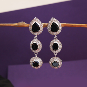 Magnifiques boucles d'oreilles pendantes en pierres précieuses noires faites à la main, bijoux en argent sterling 925 pour femmes et filles - Product Image 4