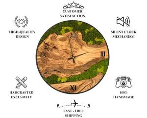 Custom Logo Silent Solid Wood Wall Clock with Preserved Moss Rustic Non-Ticking Decorative Clock for Home Decor Wholesale - Product Image 4