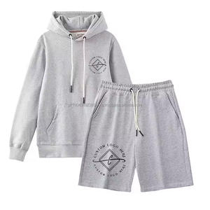 Sudadera con capucha y pantalones cortos personalizados para hombre, conjuntos de sudaderas Unisex, Impresión de logotipo personalizado, bordado, estilo informal, algodón y poliéster - Product Image 5