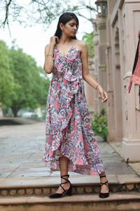 Robe imprimée à la main, tuniques indiennes, longue robe en coton indien, col en V, sans manches, robe imprimée en coton indien pour femmes - Product Image 4