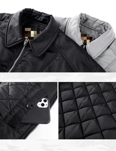 Chaqueta Bomber Negra para Hombre, Color Sólido, Cierre de Cremallera, Cuello Alto, Invierno, Exterior de Lona y Seda, Resistente al Viento y Transpirable - Product Image 6