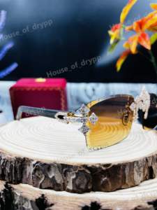 Gafas de Sol Sin Montura con Incrustaciones de Diamantes, Montura de Plata 925, Diamantes Moissanite VVS, Lentes Fotocromáticas, Elegantes y Ligeras - Product Image 3