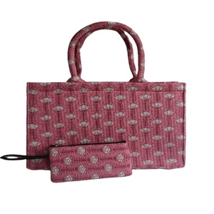 Bolso de mano bohemio para ordenador portátil para mujer, acolchado rosa, patrón sólido indio, tela de algodón, cierre de cremallera, bolsa complementaria para ir de compras - Product Image 1