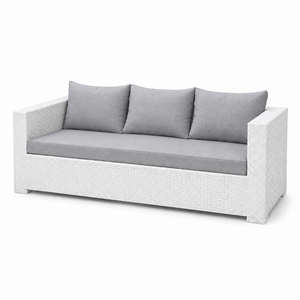 Ensemble de salon de jardin en rotin blanc avec chaise suspendue et coussins gris pour une utilisation en jardin ou sur la terrasse, meubles durables - Product Image 4