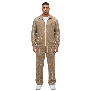 Conjunto de sudaderas con cremallera completa y pedrería para hombre, forro polar premium, proveedor mayorista de ropa urbana, ropa deportiva personalizada de alta calidad, ODM a granel - Product Image 1