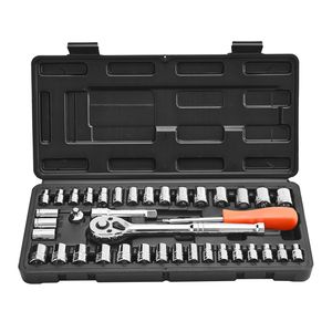 Set di chiavi a bussola da 39 pezzi da 3/8 e 1/4 di pollice, kit di attrezzi meccanici SAE e metrici con cricchetti, Torx e attacchi a brugola - Product Image 1