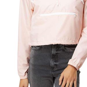 Light Pink Women Quarter Zip Crop Windbreaker Jacket with Green Embroidered Crest Lightweight Long Sleeve Casual Outdoor Wear - Product Image 5