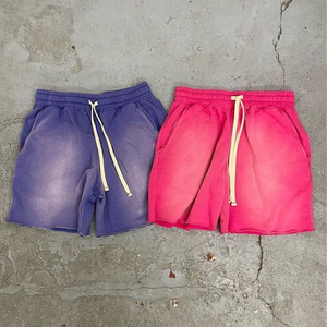 Oversized Pullover Acid Wash Shorts For Men Solid Color Fashion Clothing Acid Wash Shorts - Product Image 4