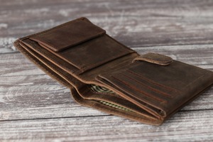 Portefeuille homme en cuir véritable, trois volets, fin, en cuir de vachette véritable, porte-cartes, petit sac de poche vintage LTW-0181 - Product Image 4