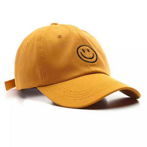 Customized Yellow Unisex Baseball Cap Smile Embroidery 6-Panel Adjustable Cotton Canvas Breathable <b>Waterproof</b> Casual Style Front - Product Image 3