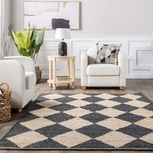 Handwoven Diamond Pattern Jute Area Rug Modern Geometric Cotton Flat <b>Weave</b> Carpet Living Room Bedroom Hallway Home Decor Rug - Product Image 2