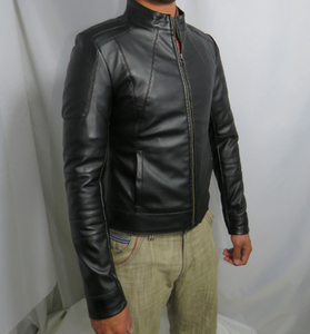 Chaqueta de Motociclista de Cuero Negra para Hombre, Estilo Moderno, Corte Ajustado, Cuello Alto, Chaqueta de Motero, Piel de Cordero Genuina/PU, Logotipo Personalizado OEM - Product Image 3